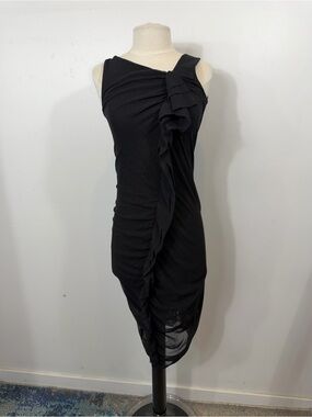Jean Paul Gaultier Soleil Black Ruched Ruffle Asymmetrical Dress Size Small